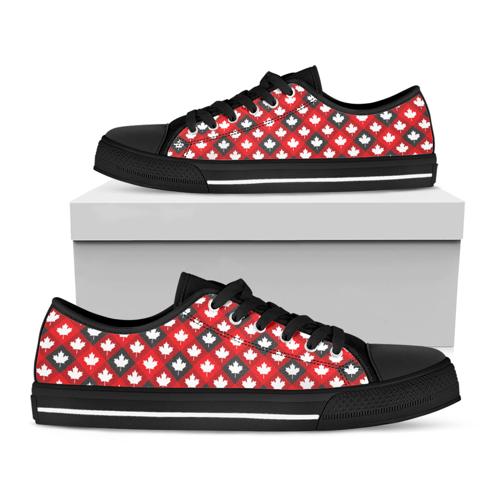 Canada Maple Leaf Pattern Print Black Low Top Shoes