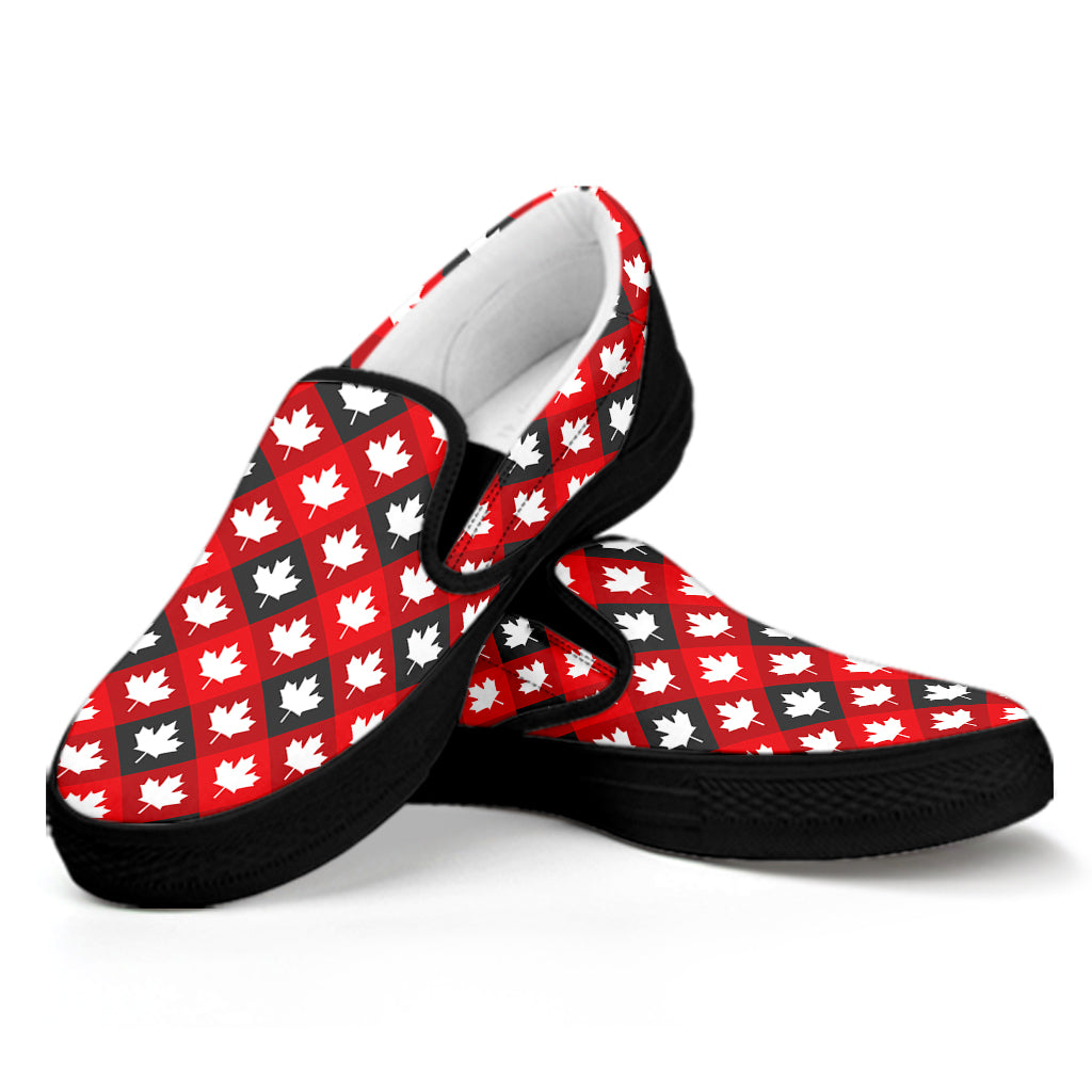 Canada Maple Leaf Pattern Print Black Slip On Shoes