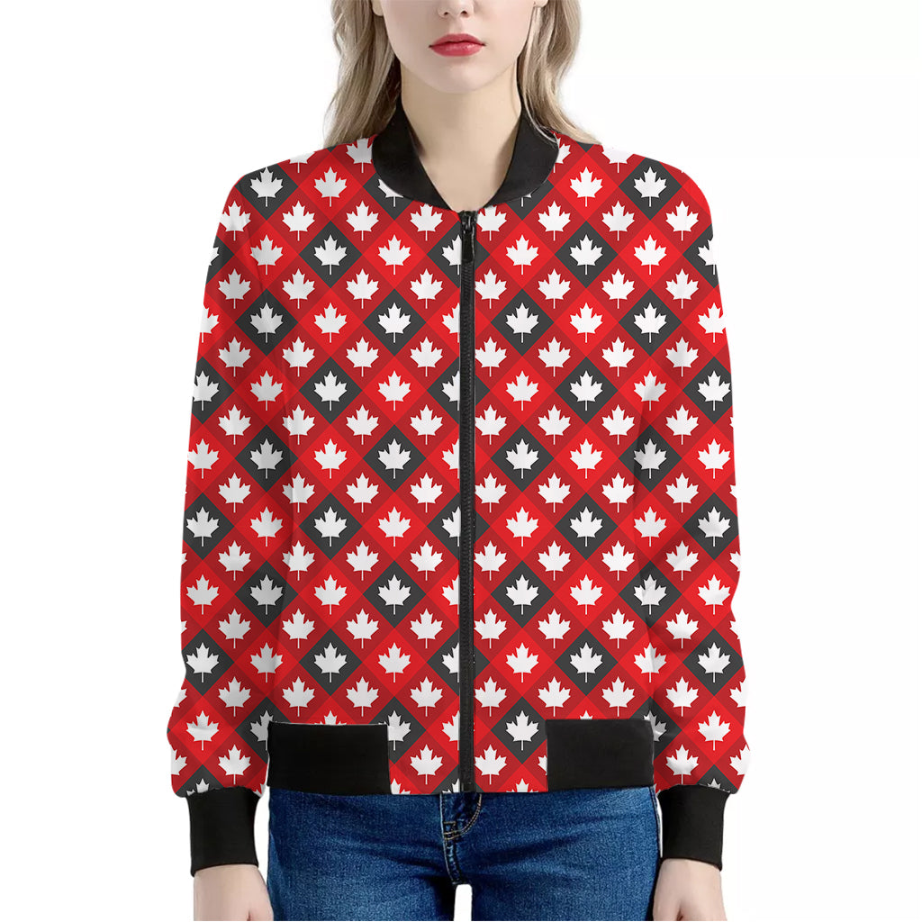 Canada Maple Leaf Pattern Print Women's Bomber Jacket