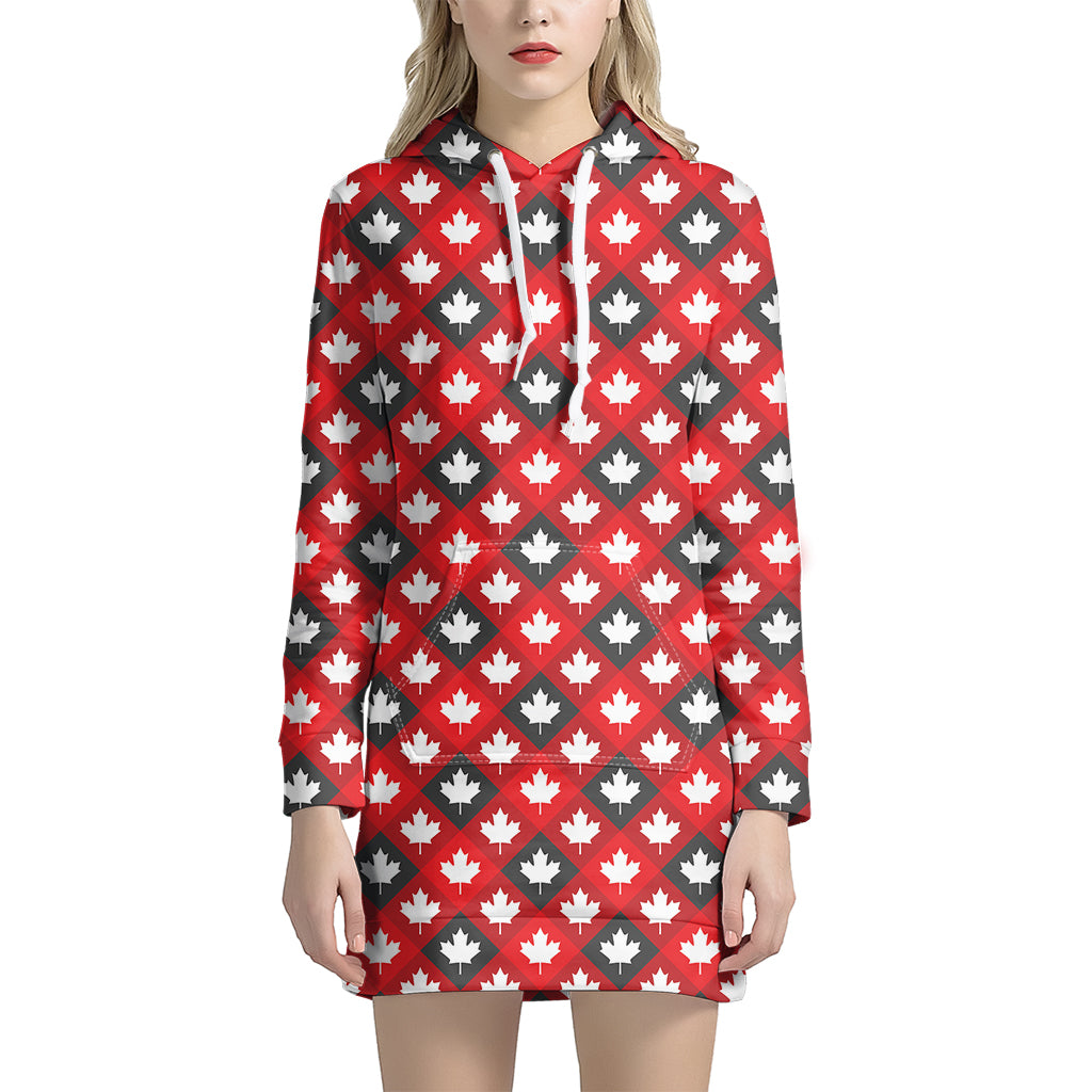 Canada Maple Leaf Pattern Print Women's Pullover Hoodie Dress