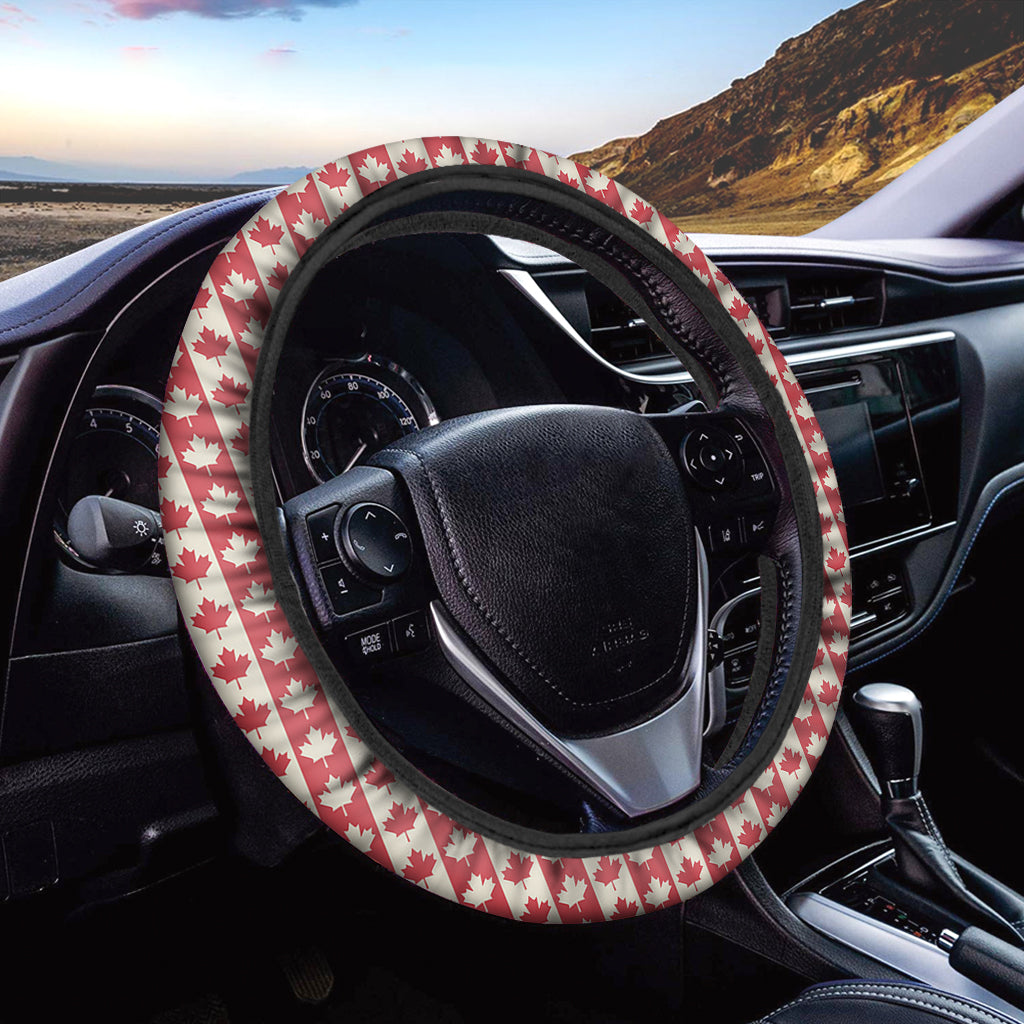 Canadian Maple Leaf Pattern Print Car Steering Wheel Cover