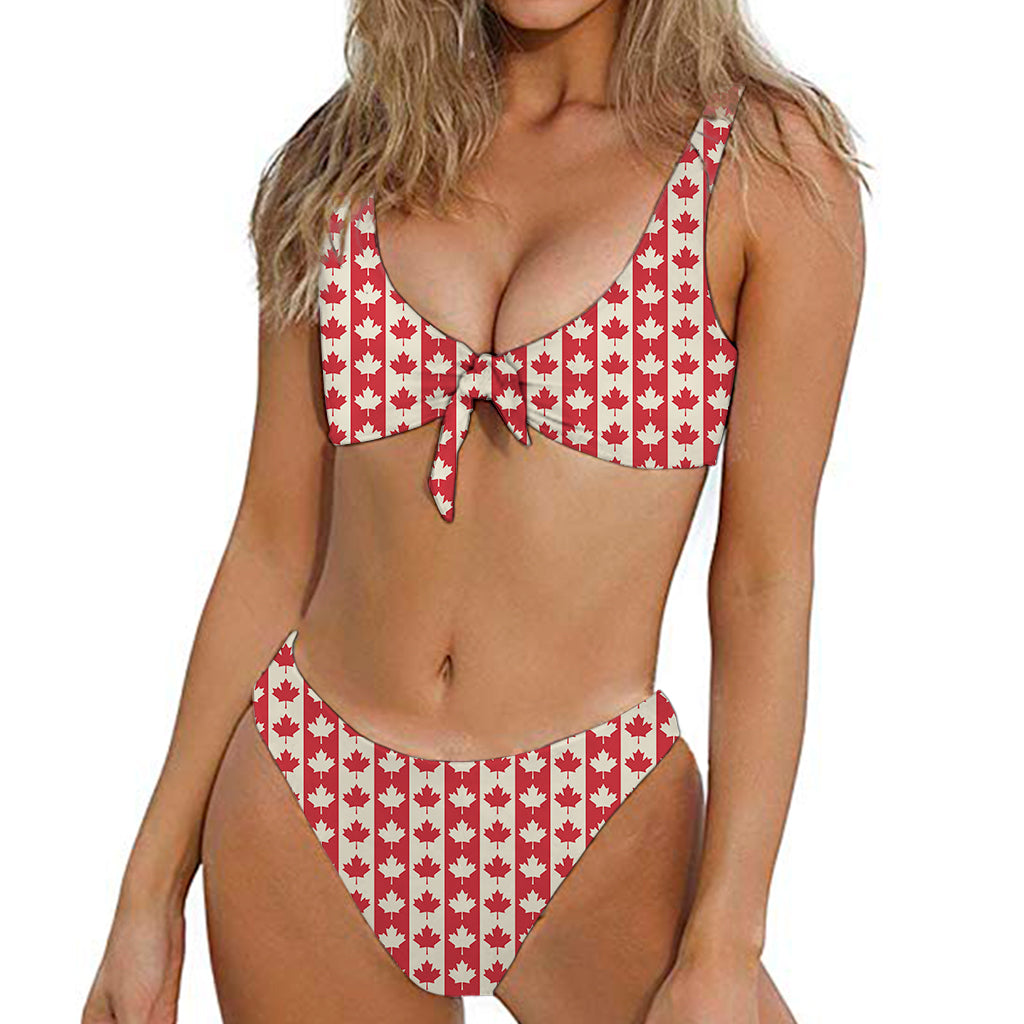 Canadian Maple Leaf Pattern Print Front Bow Tie Bikini