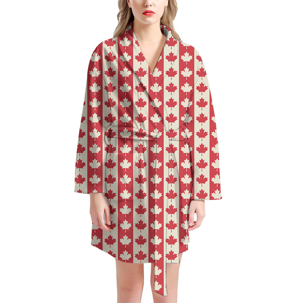 Canadian Maple Leaf Pattern Print Women's Bathrobe