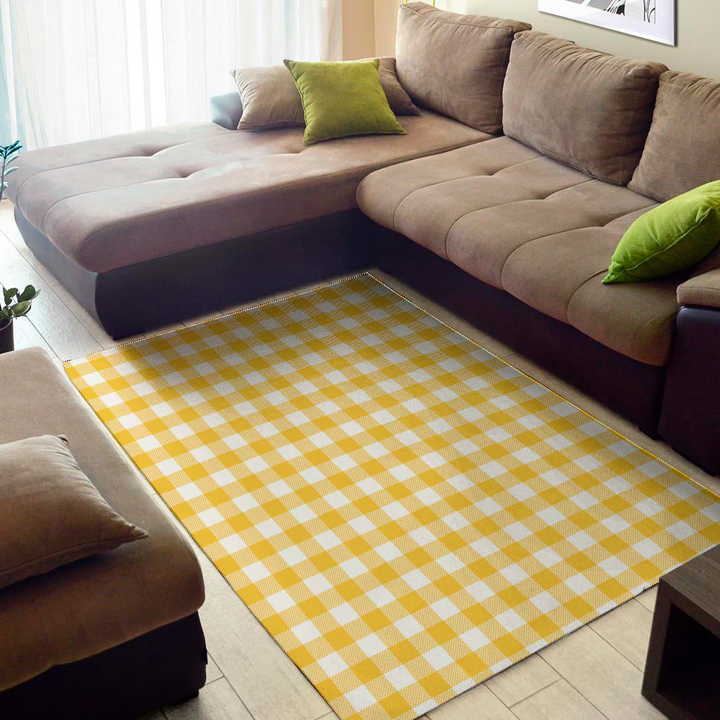 Canary Yellow And White Gingham Print Area Rug