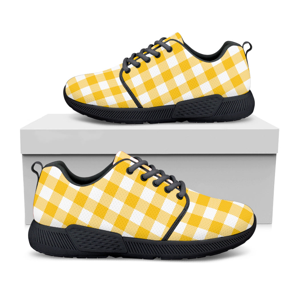 Canary Yellow And White Gingham Print Black Athletic Shoes