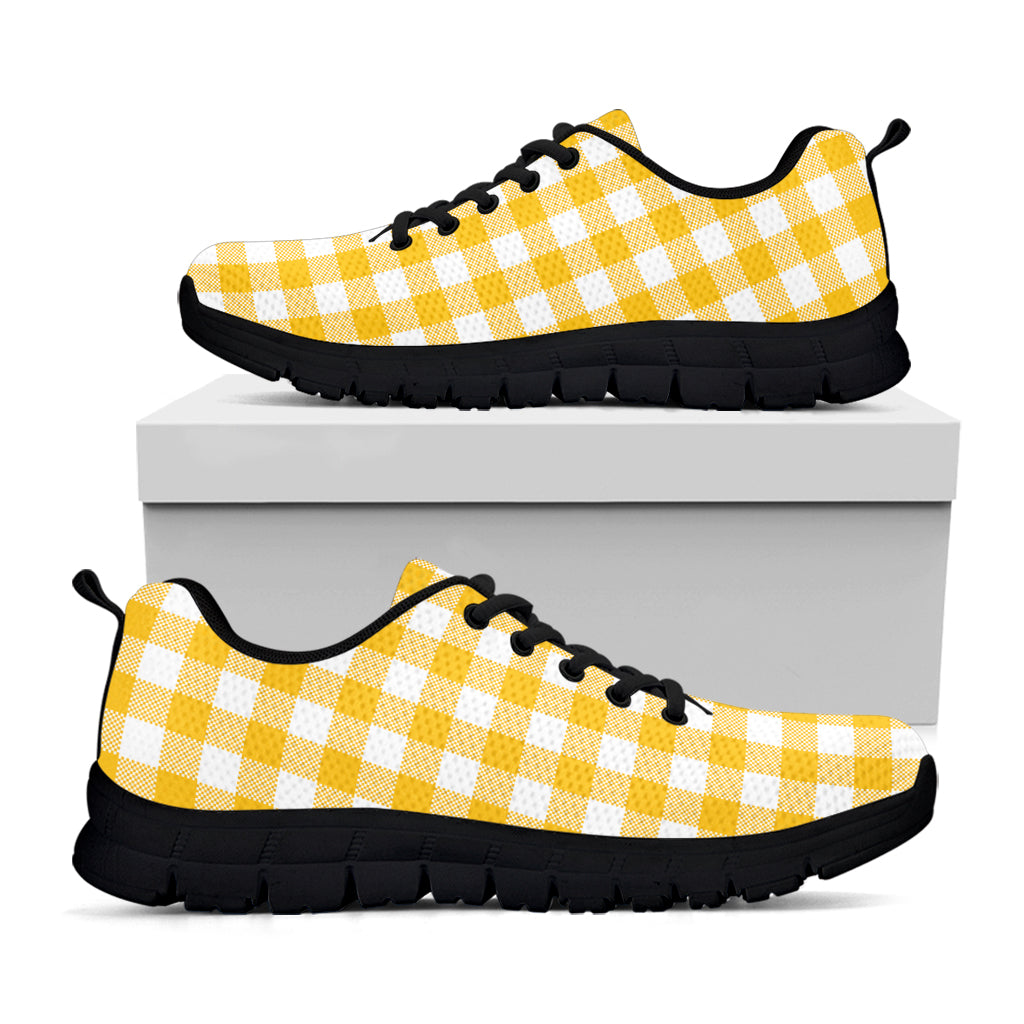 Canary Yellow And White Gingham Print Black Sneakers