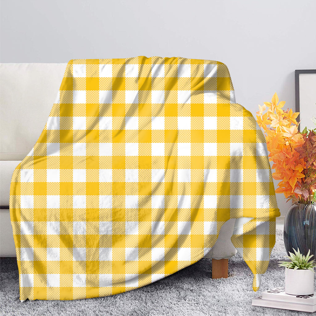 Canary Yellow And White Gingham Print Blanket