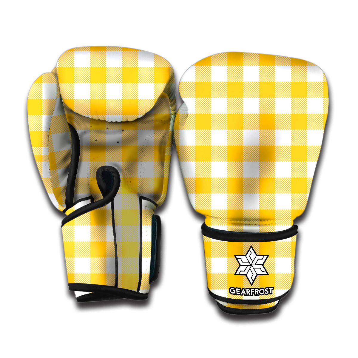 Canary Yellow And White Gingham Print Boxing Gloves