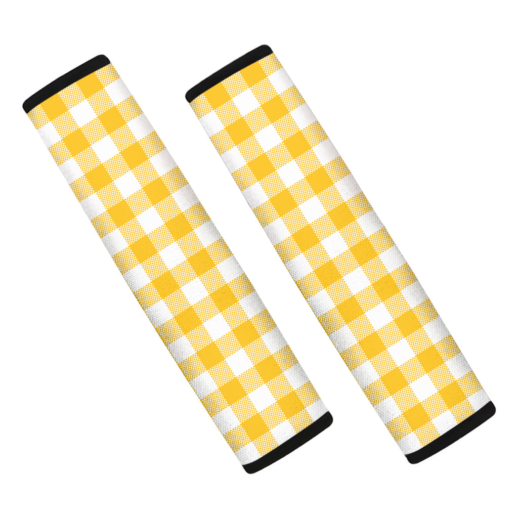 Canary Yellow And White Gingham Print Car Seat Belt Covers