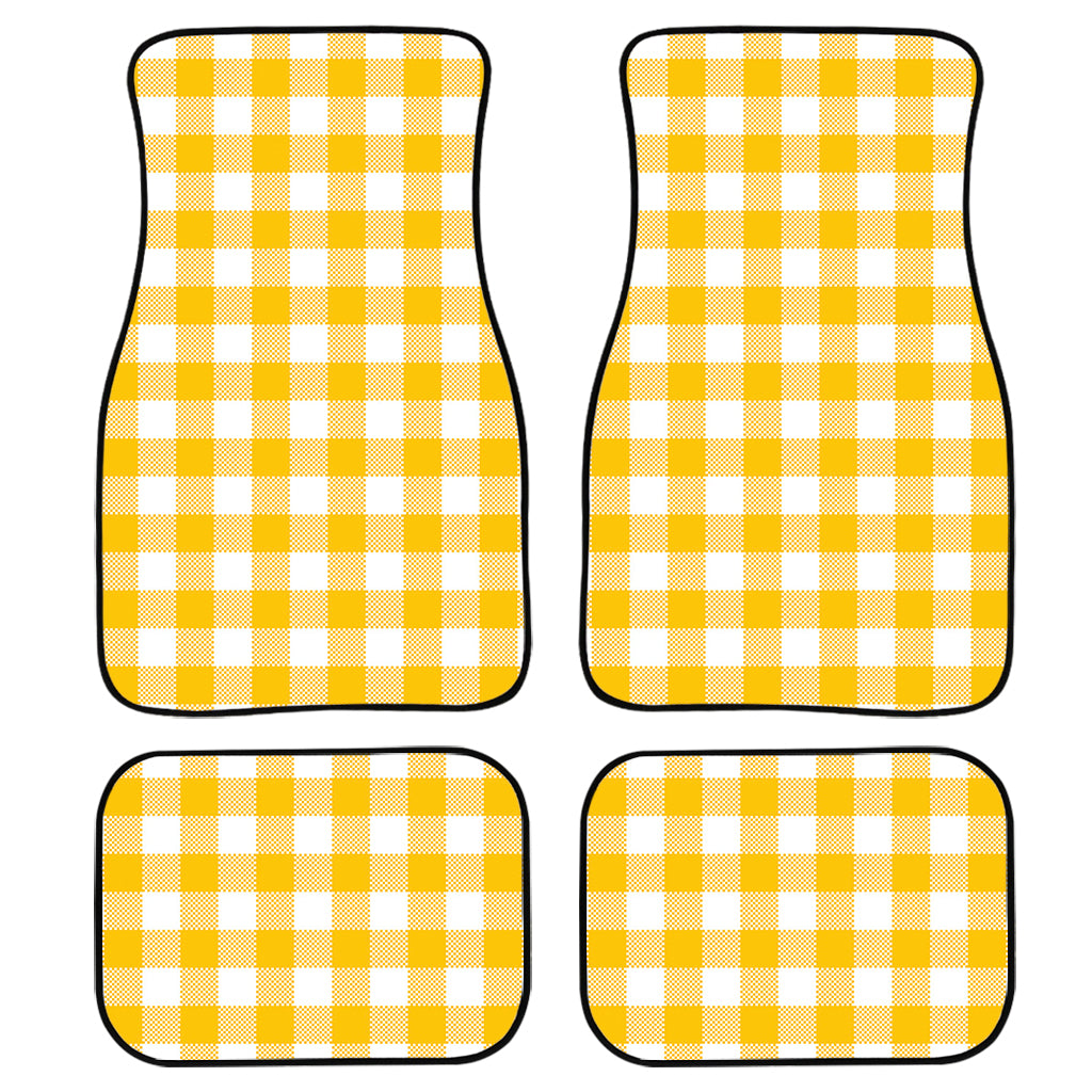 Canary Yellow And White Gingham Print Front and Back Car Floor Mats