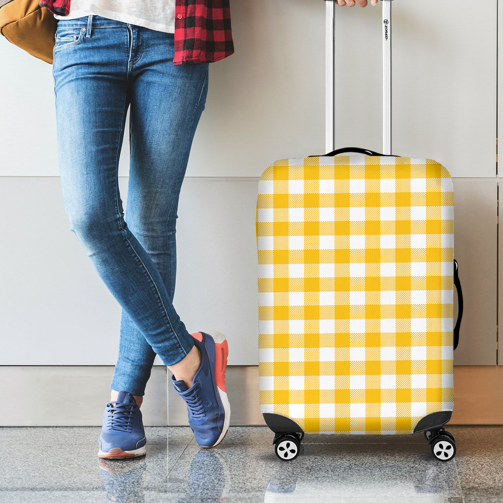 Canary Yellow And White Gingham Print Luggage Cover