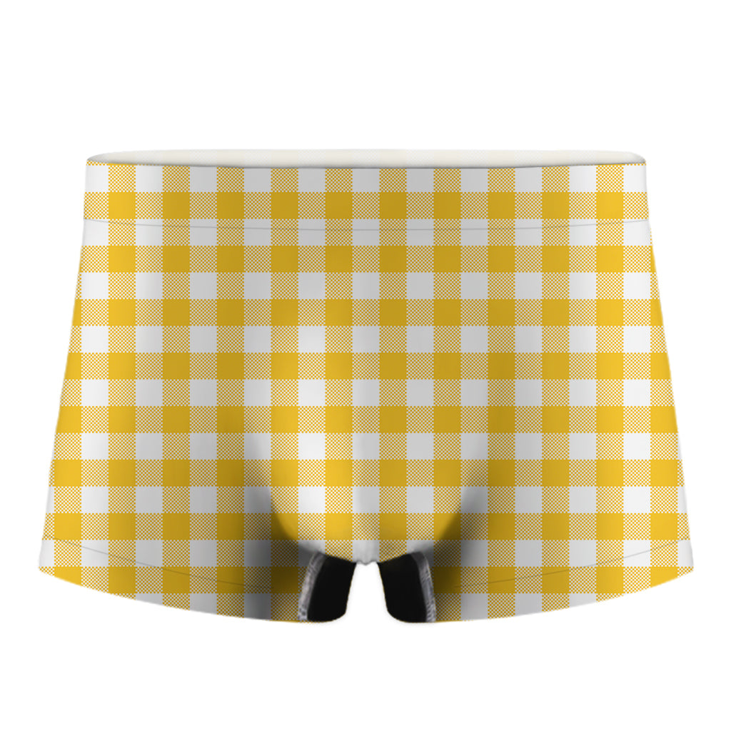 Canary Yellow And White Gingham Print Men's Boxer Briefs