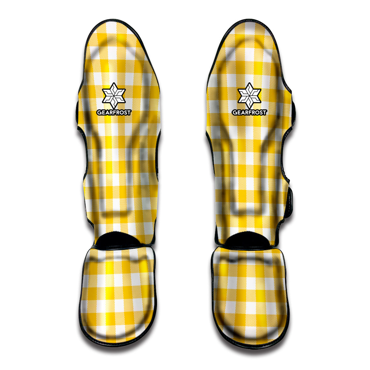 Canary Yellow And White Gingham Print Muay Thai Shin Guards