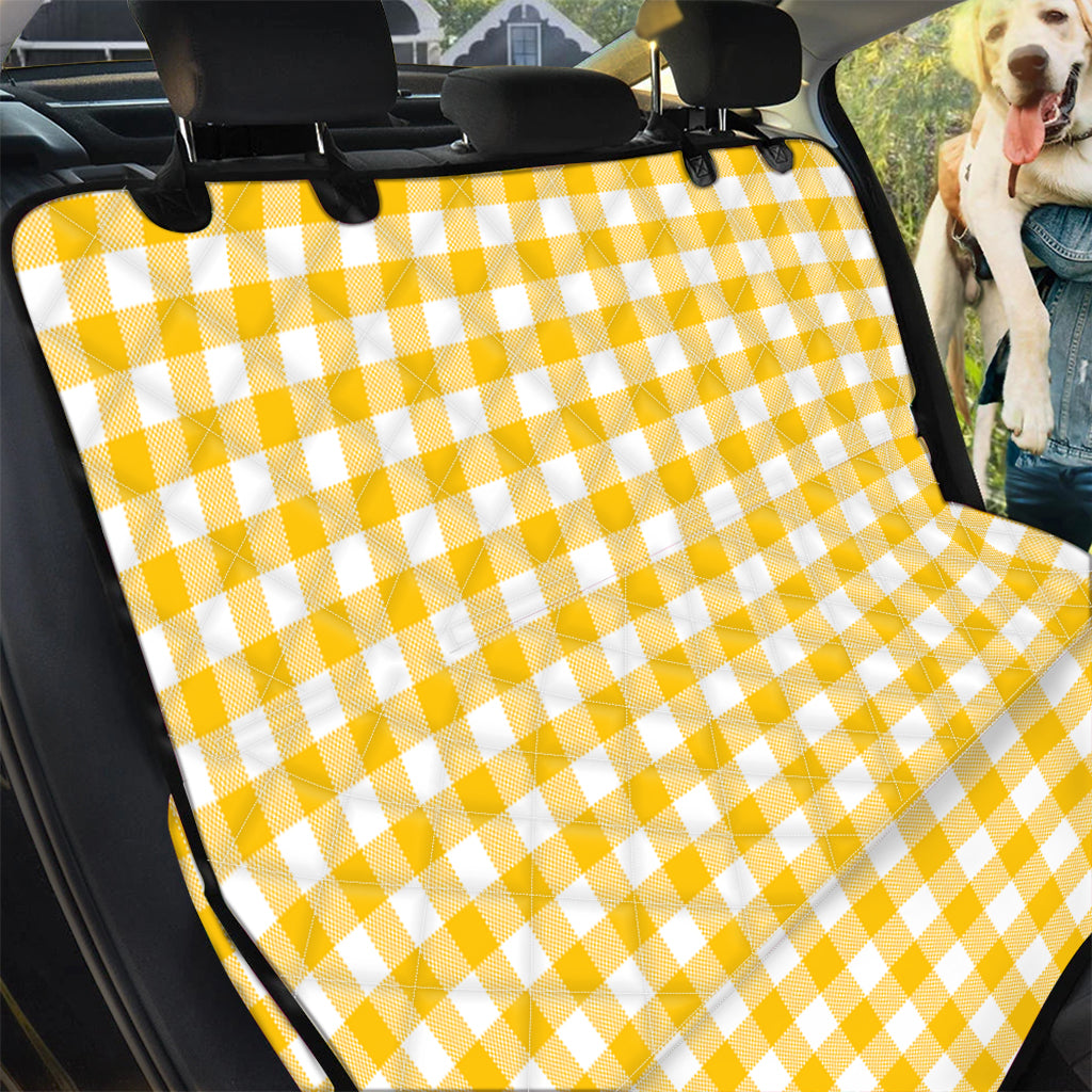 Canary Yellow And White Gingham Print Pet Car Back Seat Cover