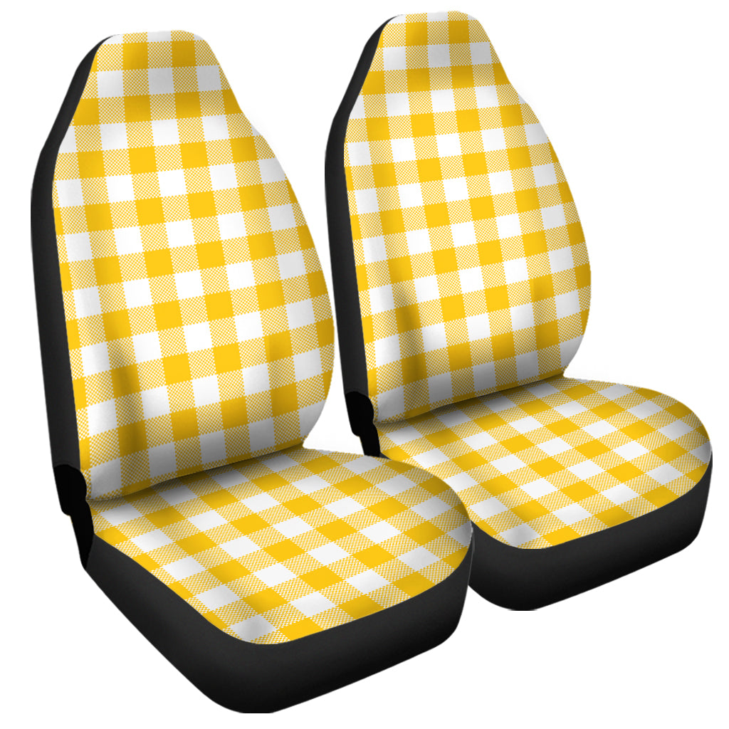 Canary Yellow And White Gingham Print Universal Fit Car Seat Covers