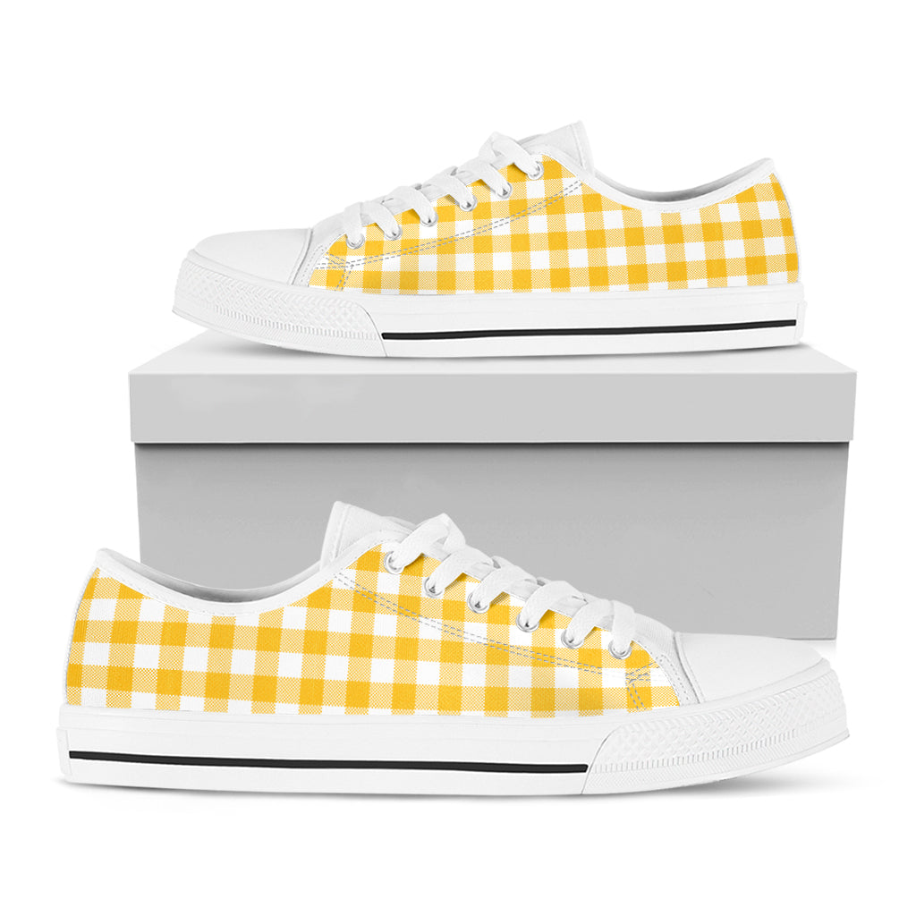 Canary Yellow And White Gingham Print White Low Top Shoes