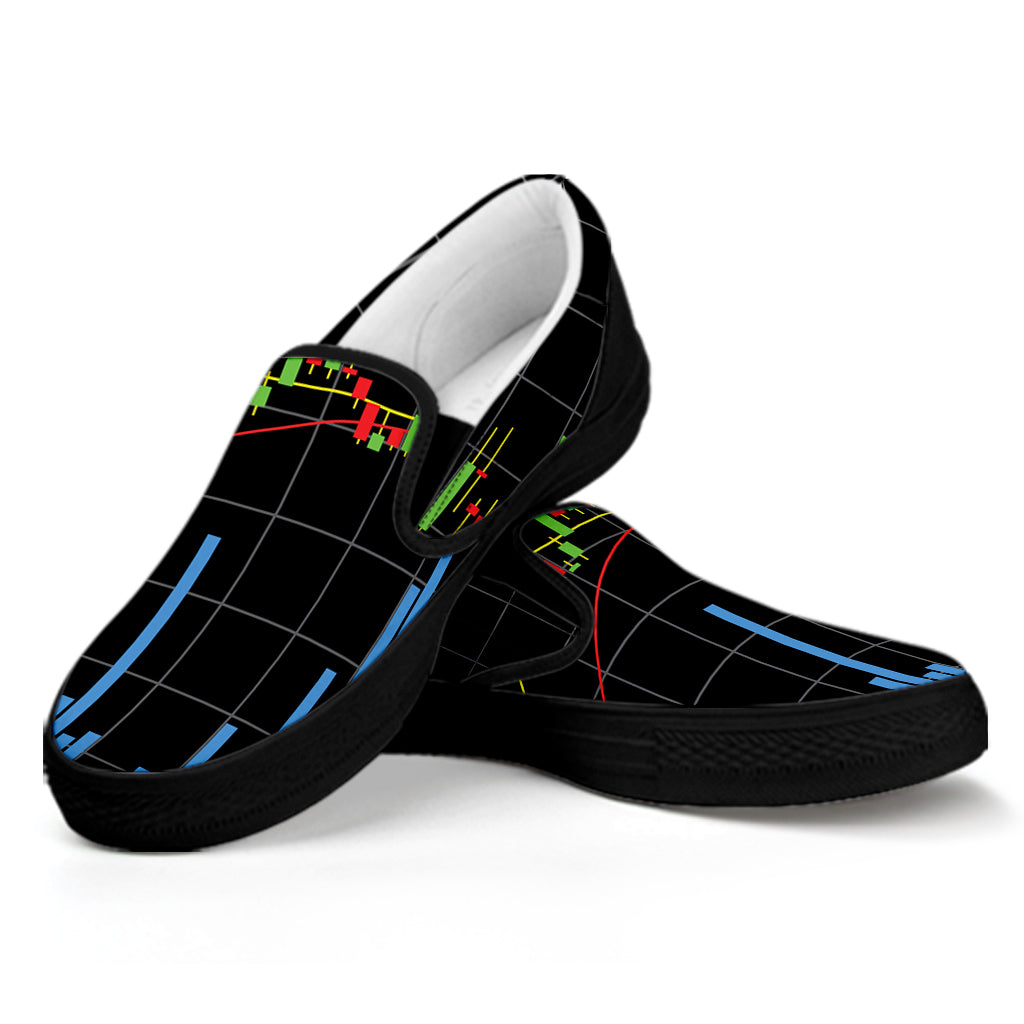 Candlestick Stock Graph Chart Print Black Slip On Shoes