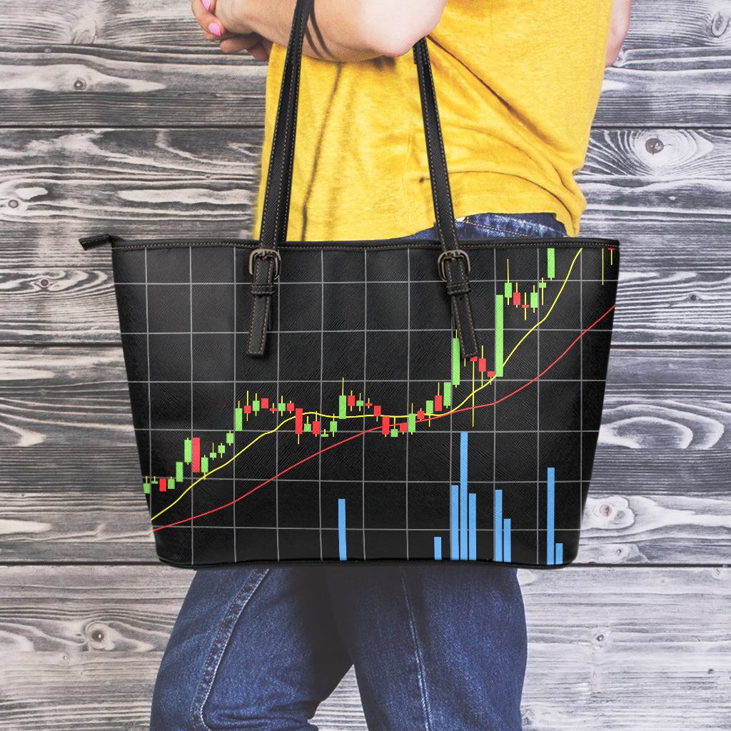 Candlestick Stock Graph Chart Print Leather Tote Bag