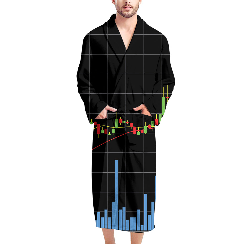 Candlestick Stock Graph Chart Print Men's Bathrobe