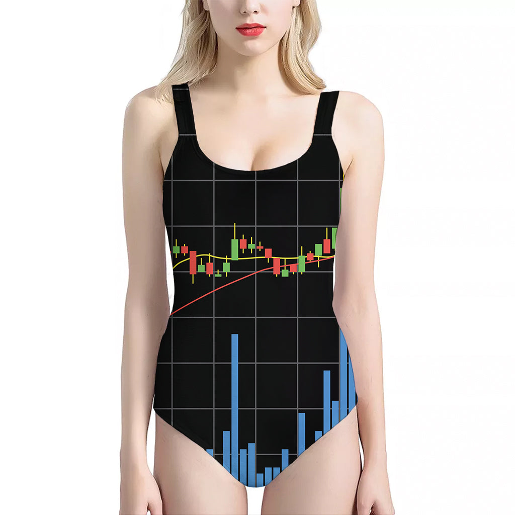 Candlestick Stock Graph Chart Print One Piece Halter Neck Swimsuit