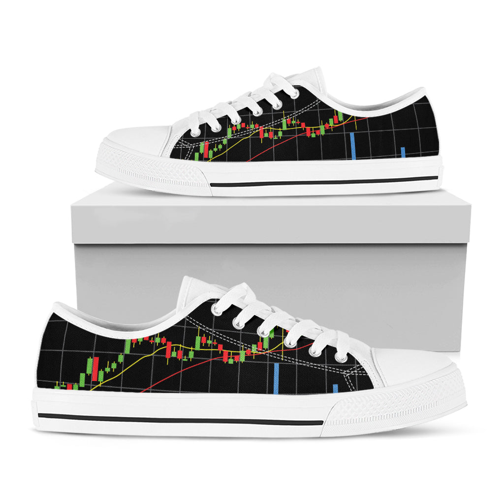 Candlestick Stock Graph Chart Print White Low Top Shoes