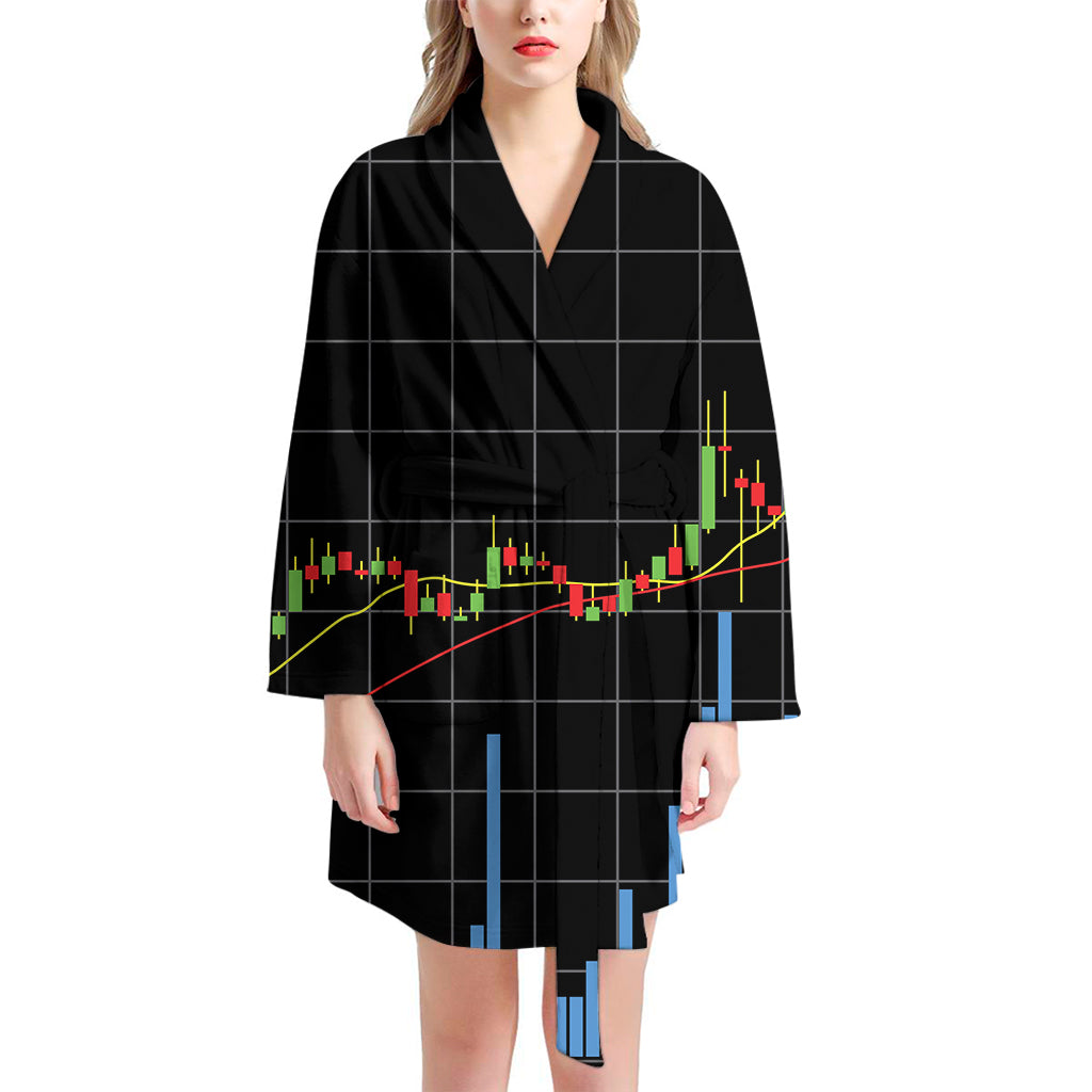 Candlestick Stock Graph Chart Print Women's Bathrobe