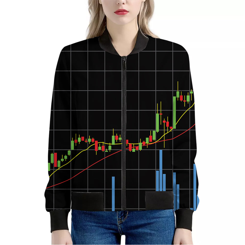 Candlestick Stock Graph Chart Print Women's Bomber Jacket