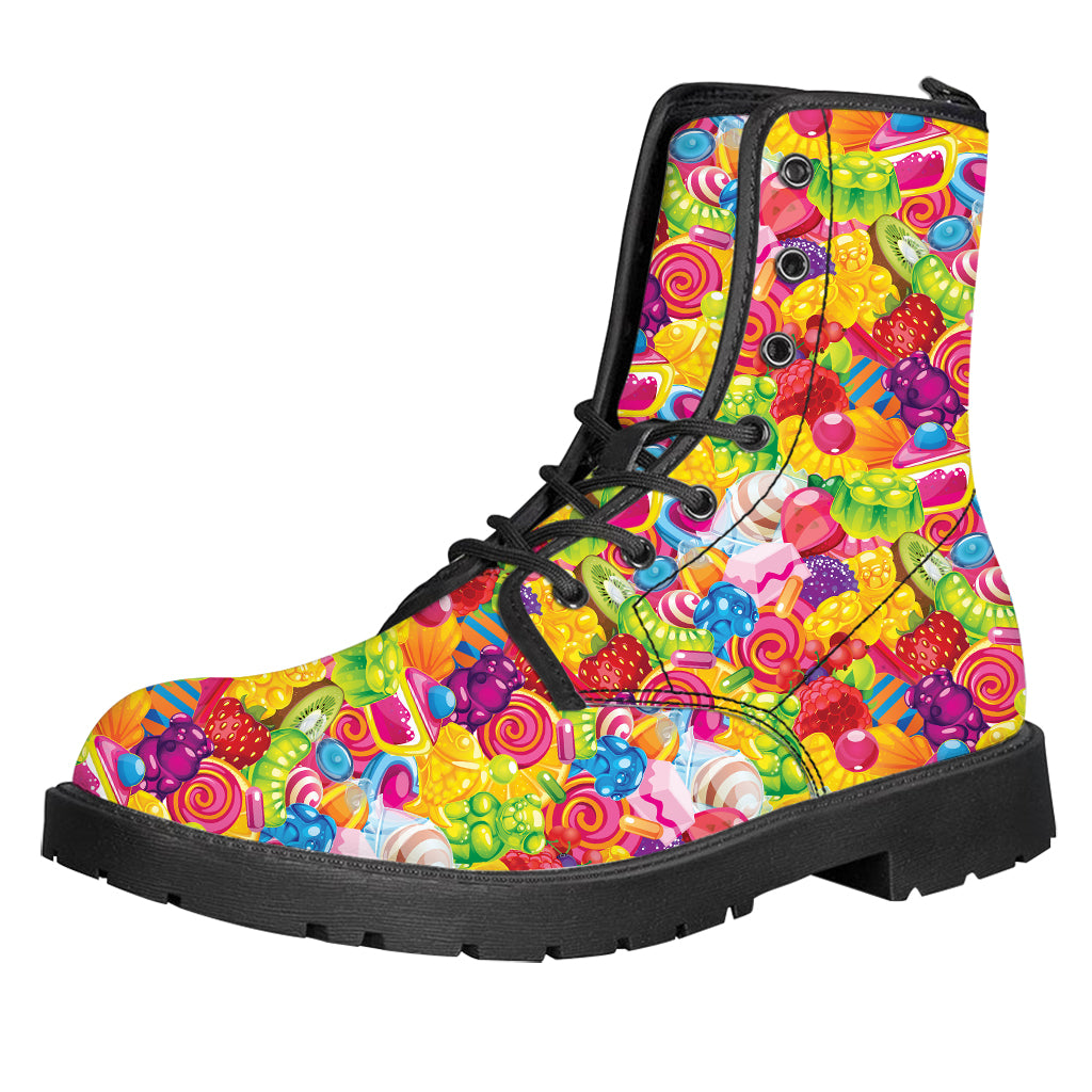 Candy And Jelly Pattern Print Leather Boots