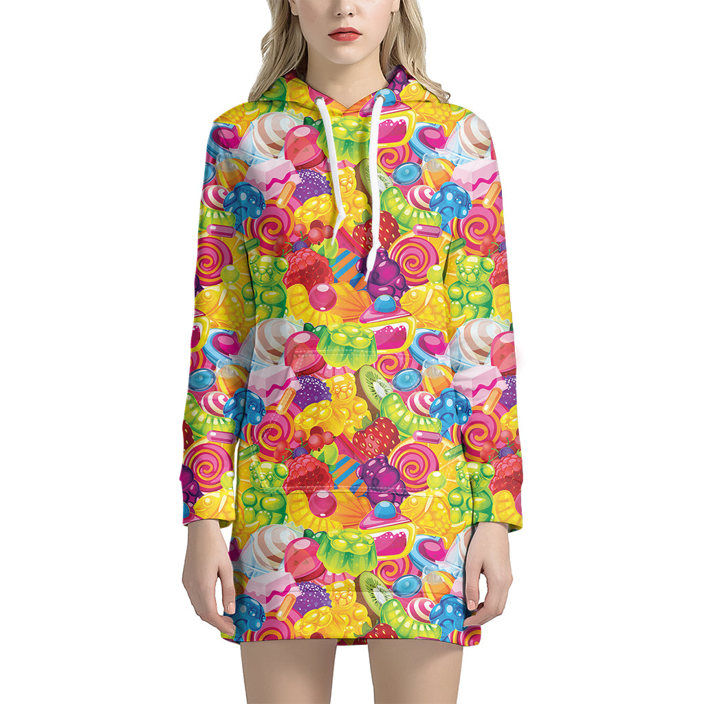 Candy And Jelly Pattern Print Women's Pullover Hoodie Dress