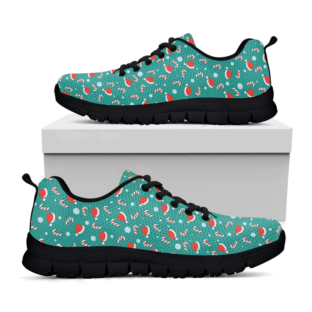 Candy And Santa Claus Hat Pattern Print Black Sneakers