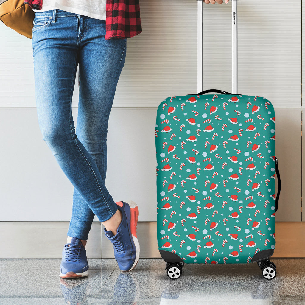 Candy And Santa Claus Hat Pattern Print Luggage Cover