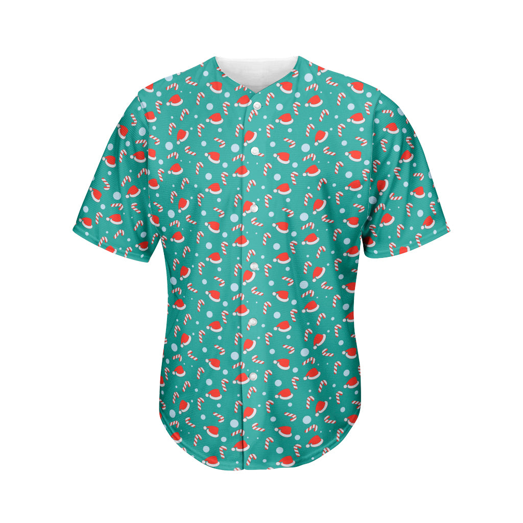 Candy And Santa Claus Hat Pattern Print Men's Baseball Jersey