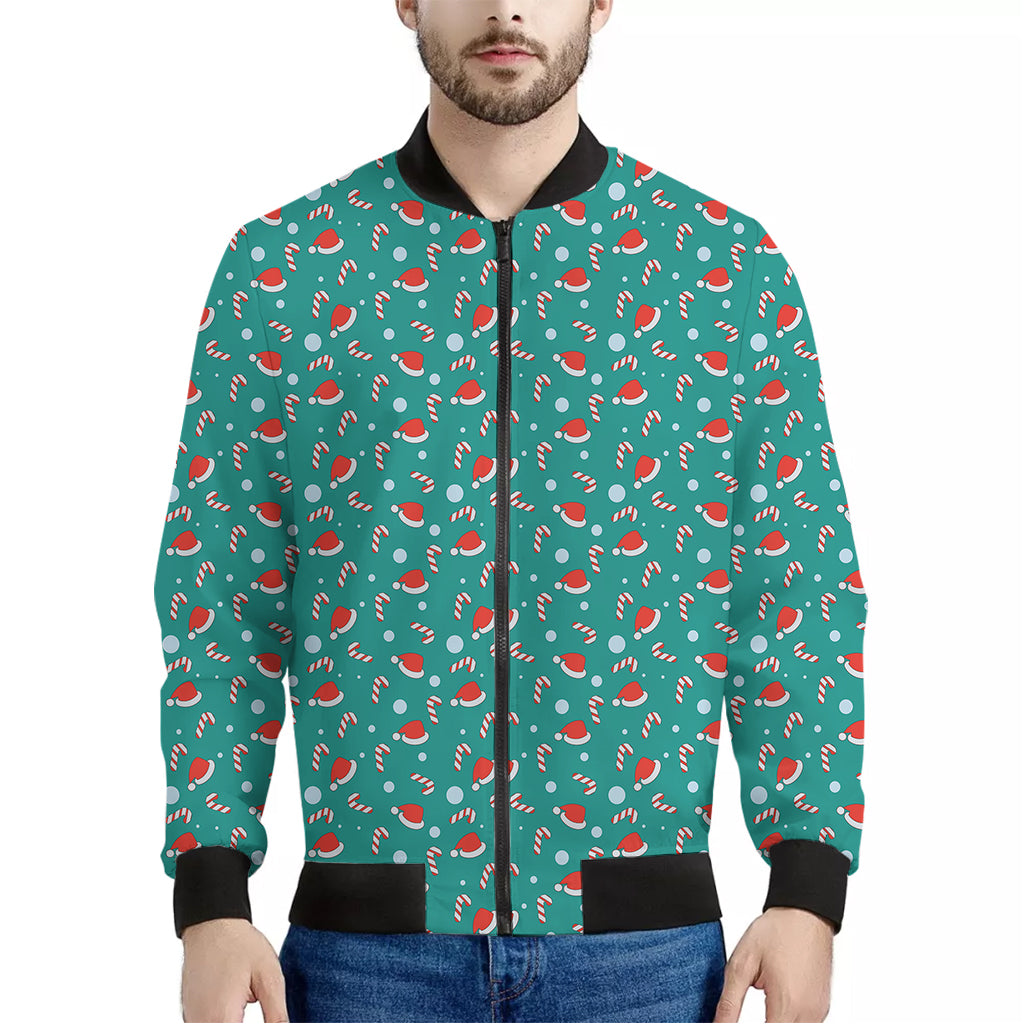 Candy And Santa Claus Hat Pattern Print Men's Bomber Jacket