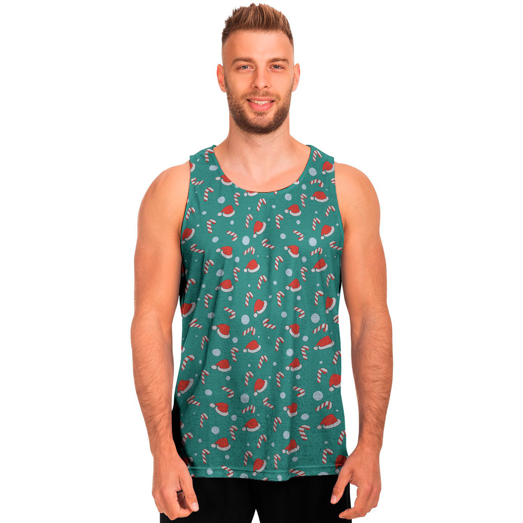 Candy And Santa Claus Hat Pattern Print Men's Tank Top