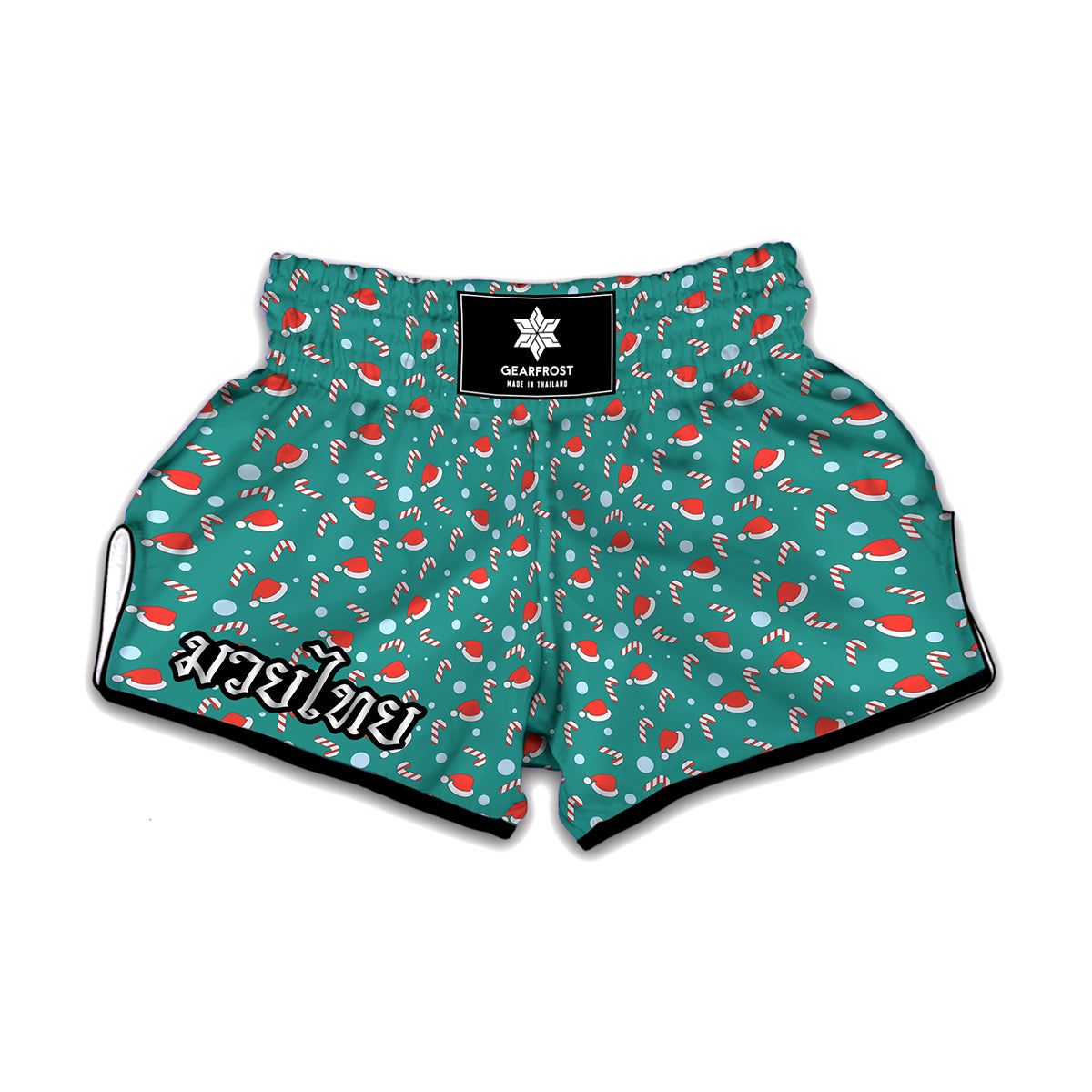 Candy And Santa Claus Hat Pattern Print Muay Thai Boxing Shorts