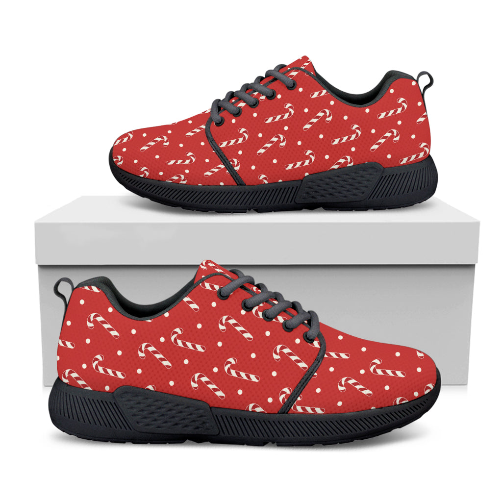 Candy Cane Polka Dot Pattern Print Black Athletic Shoes