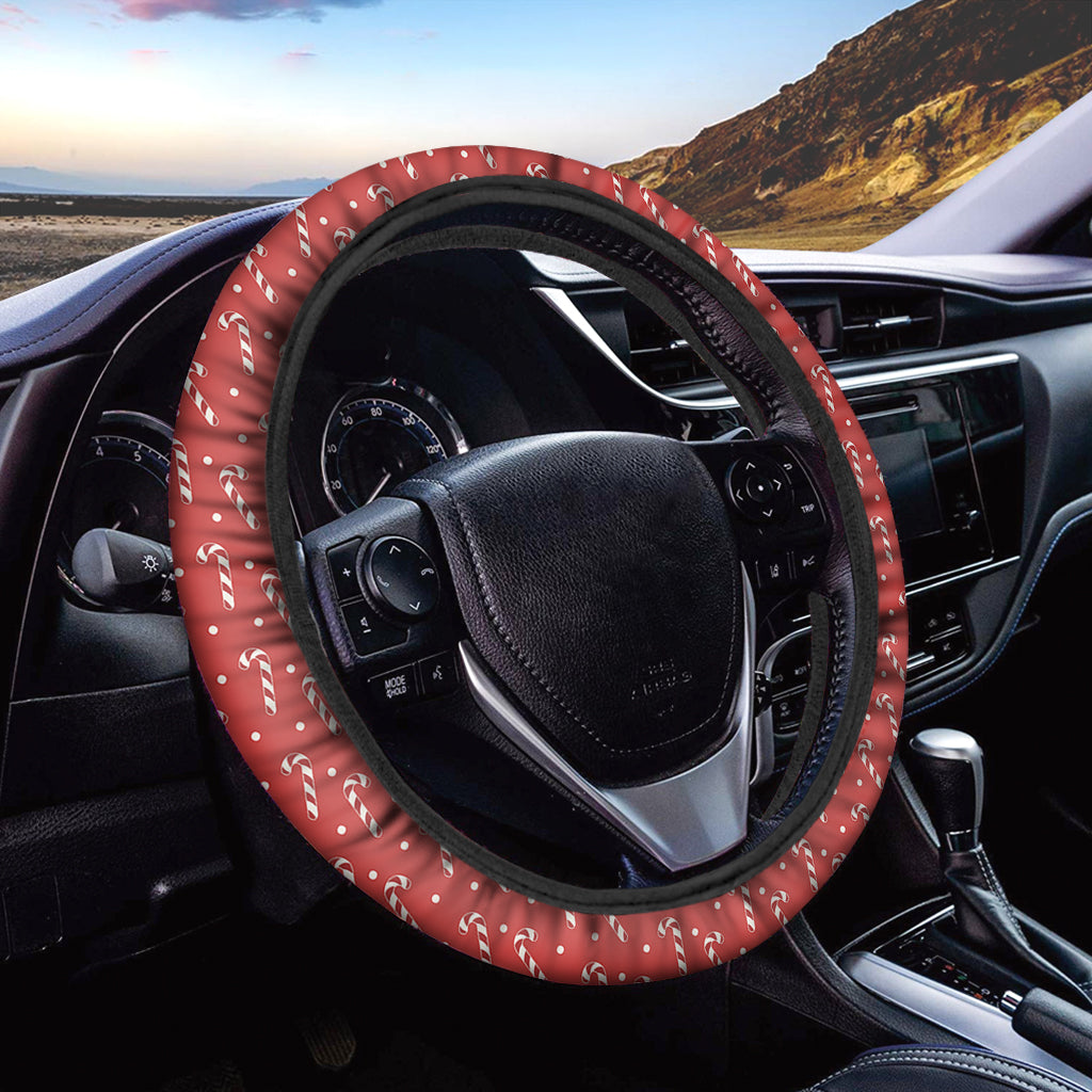 Candy Cane Polka Dot Pattern Print Car Steering Wheel Cover