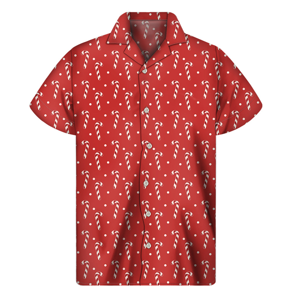 Candy Cane Polka Dot Pattern Print Men's Short Sleeve Shirt