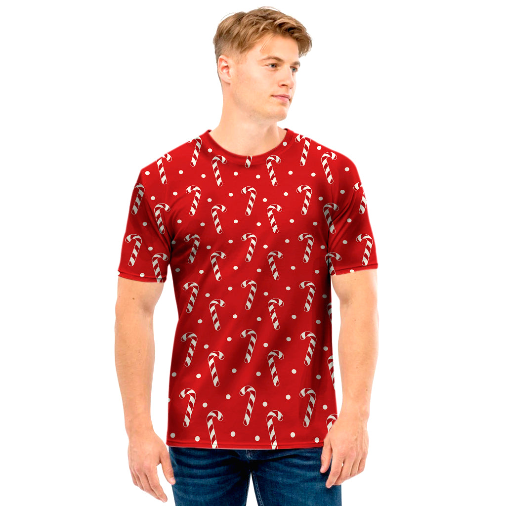 Candy Cane Polka Dot Pattern Print Men's T-Shirt