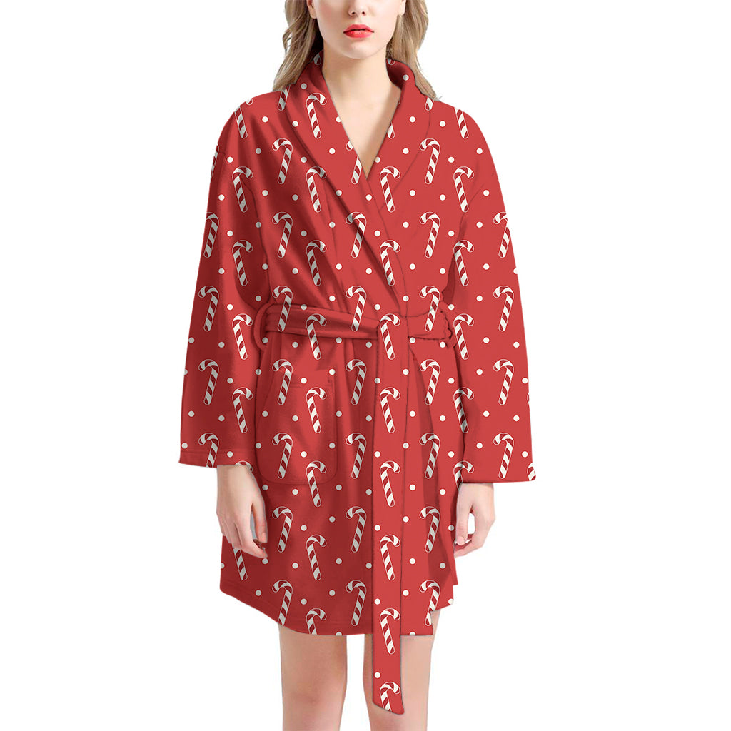 Candy Cane Polka Dot Pattern Print Women's Bathrobe