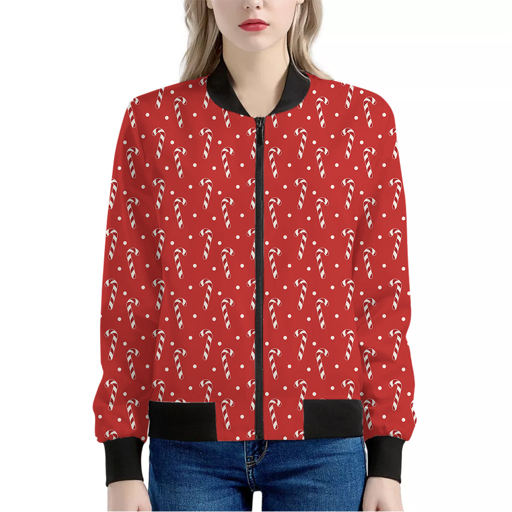 Candy Cane Polka Dot Pattern Print Women's Bomber Jacket