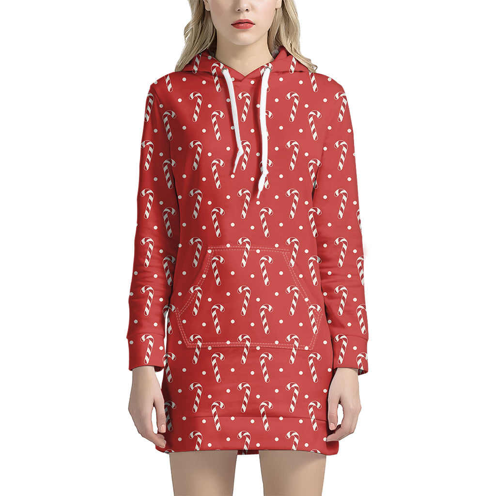 Candy Cane Polka Dot Pattern Print Women's Pullover Hoodie Dress