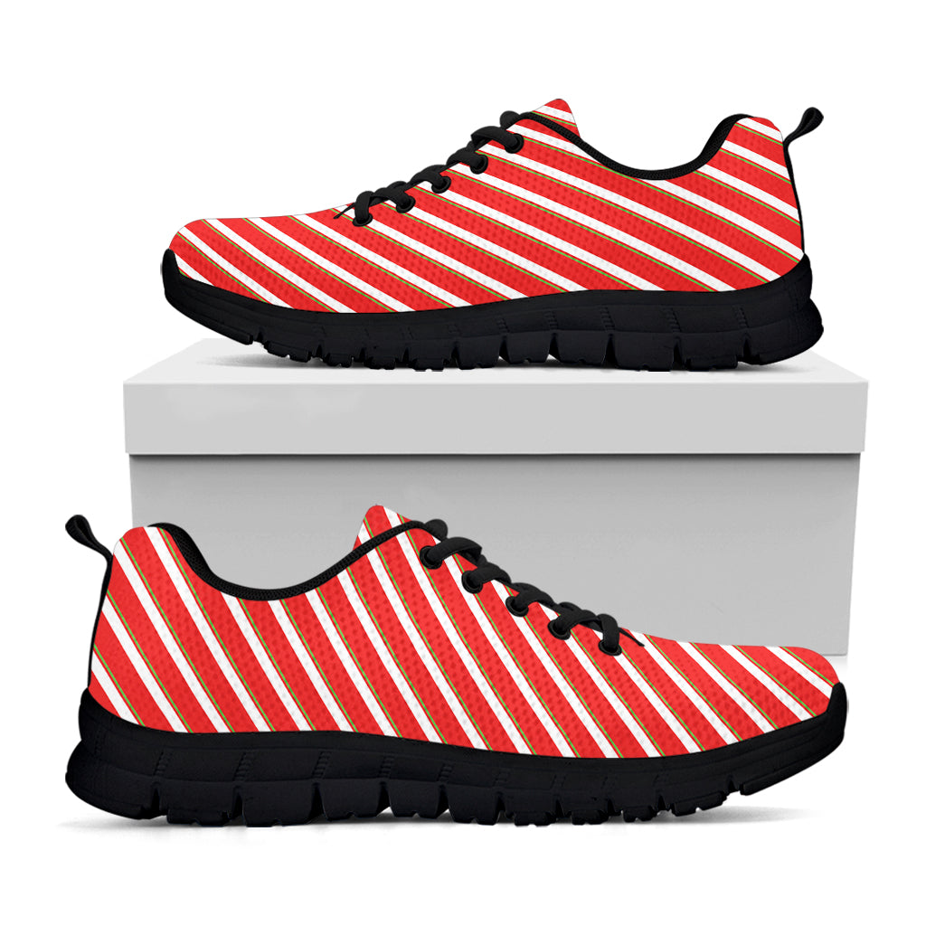 Candy Cane Stripe Pattern Print Black Sneakers