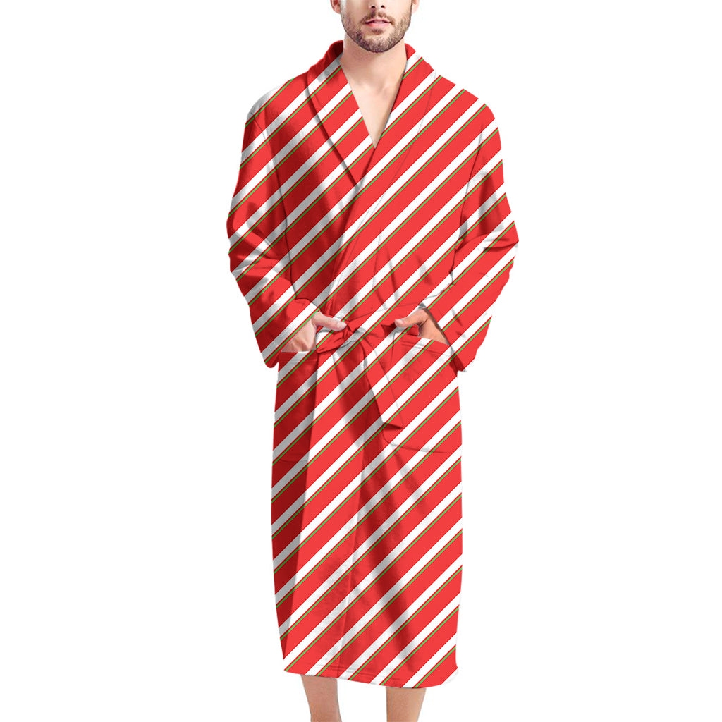 Candy Cane Stripe Pattern Print Men's Bathrobe