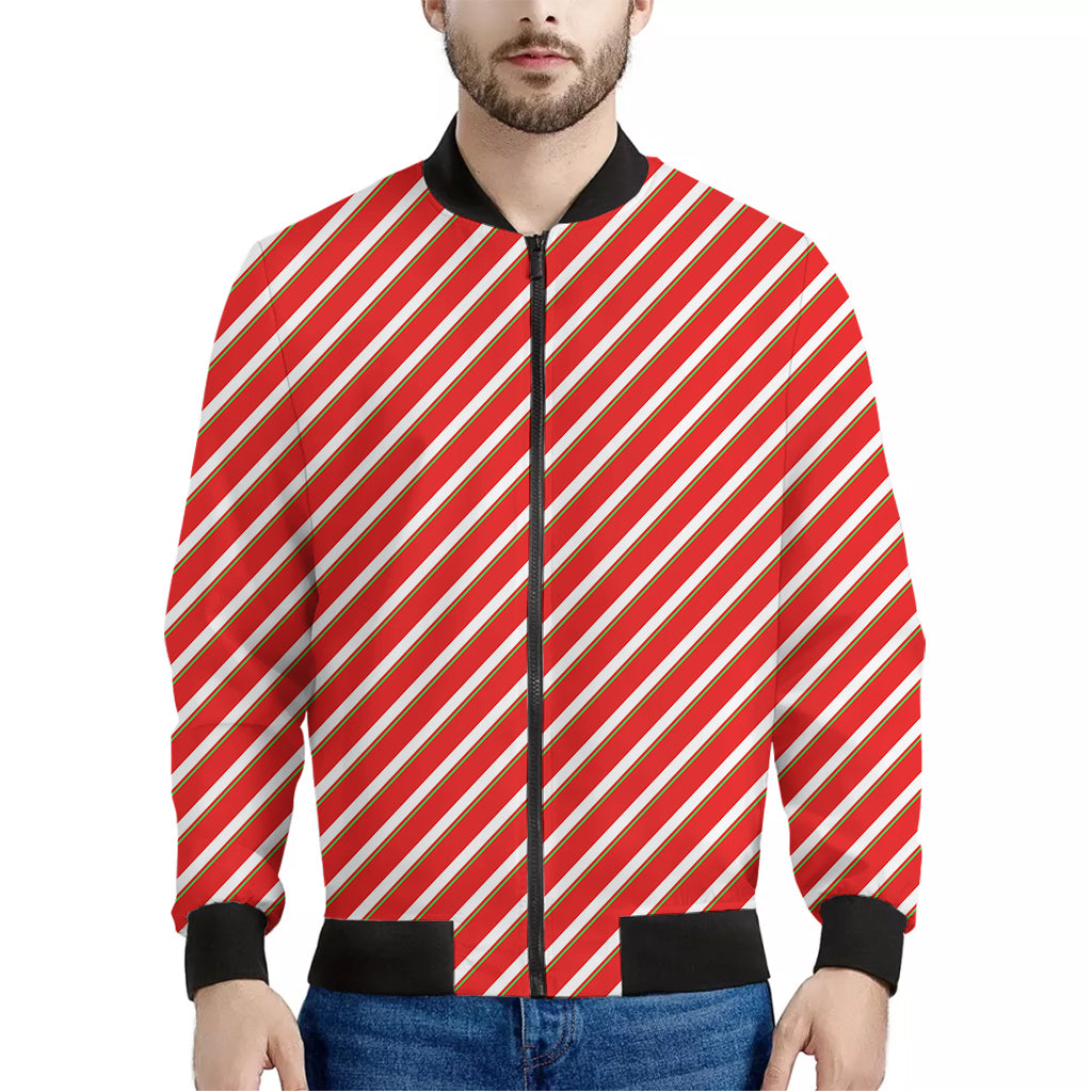 Candy Cane Stripe Pattern Print Men's Bomber Jacket