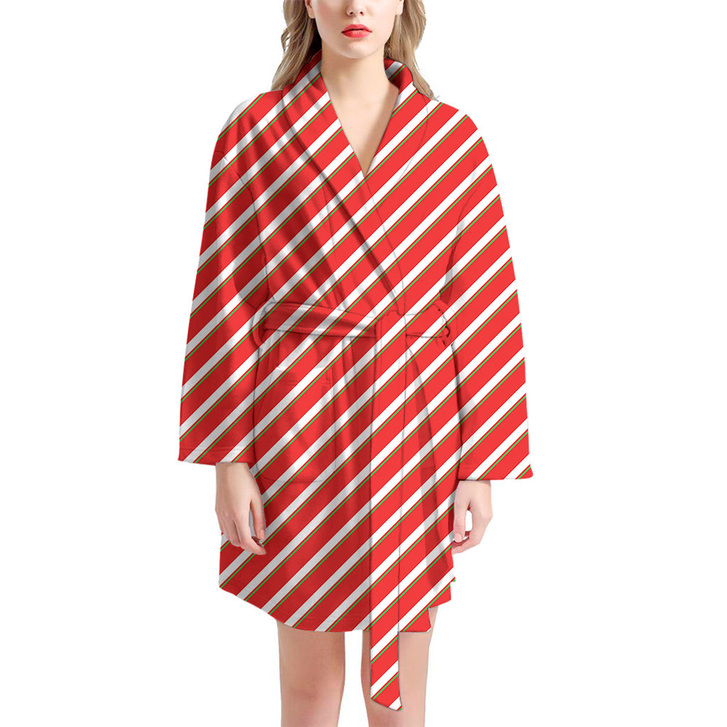 Candy Cane Stripe Pattern Print Women's Bathrobe