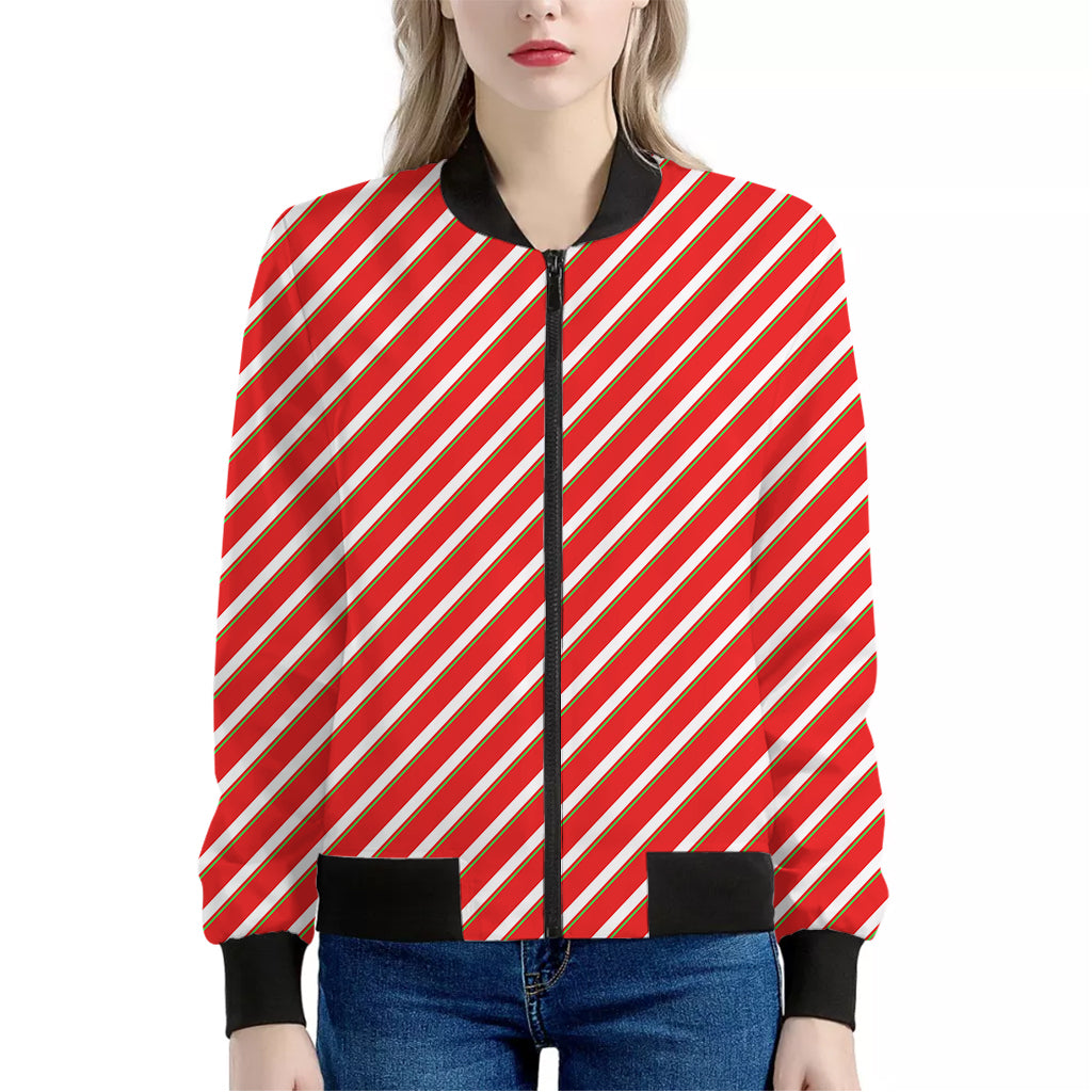 Candy Cane Stripe Pattern Print Women's Bomber Jacket