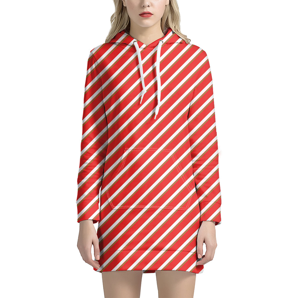 Candy Cane Stripe Pattern Print Women's Pullover Hoodie Dress