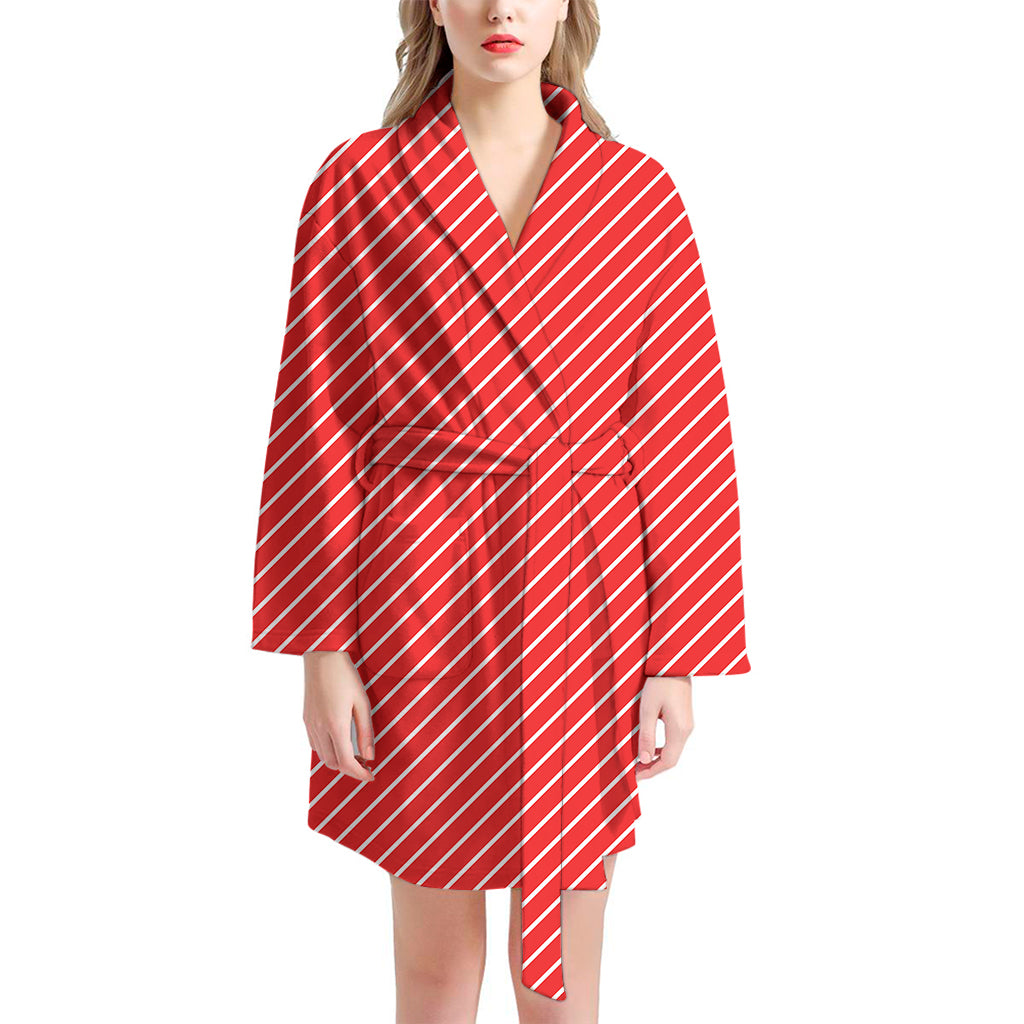 Candy Cane Striped Pattern Print Women's Bathrobe