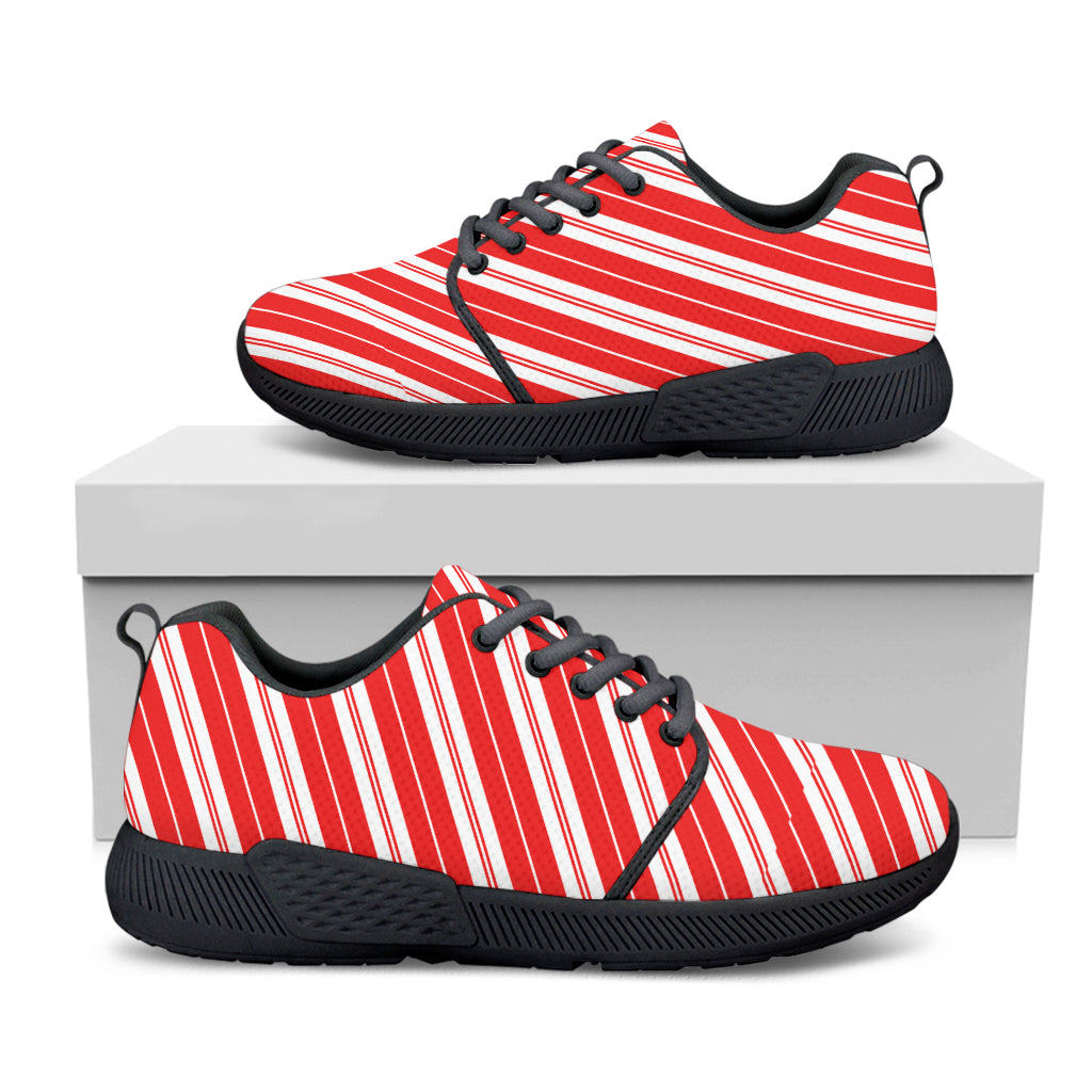 Candy Cane Stripes Pattern Print Black Athletic Shoes